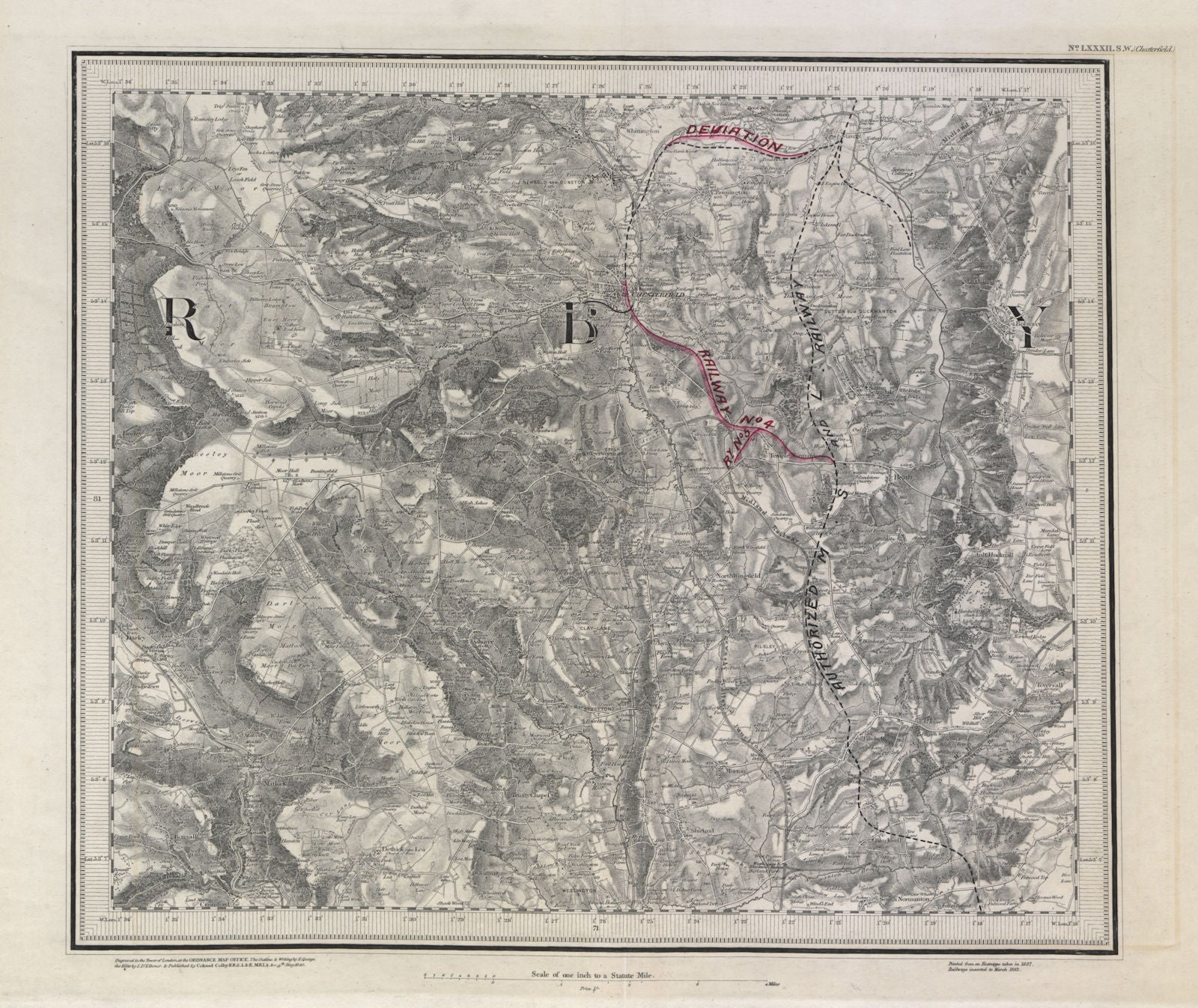 MS&LR/Great Central Railway planning map Chesterfield ORDNANCE SURVEY #82SW 1882